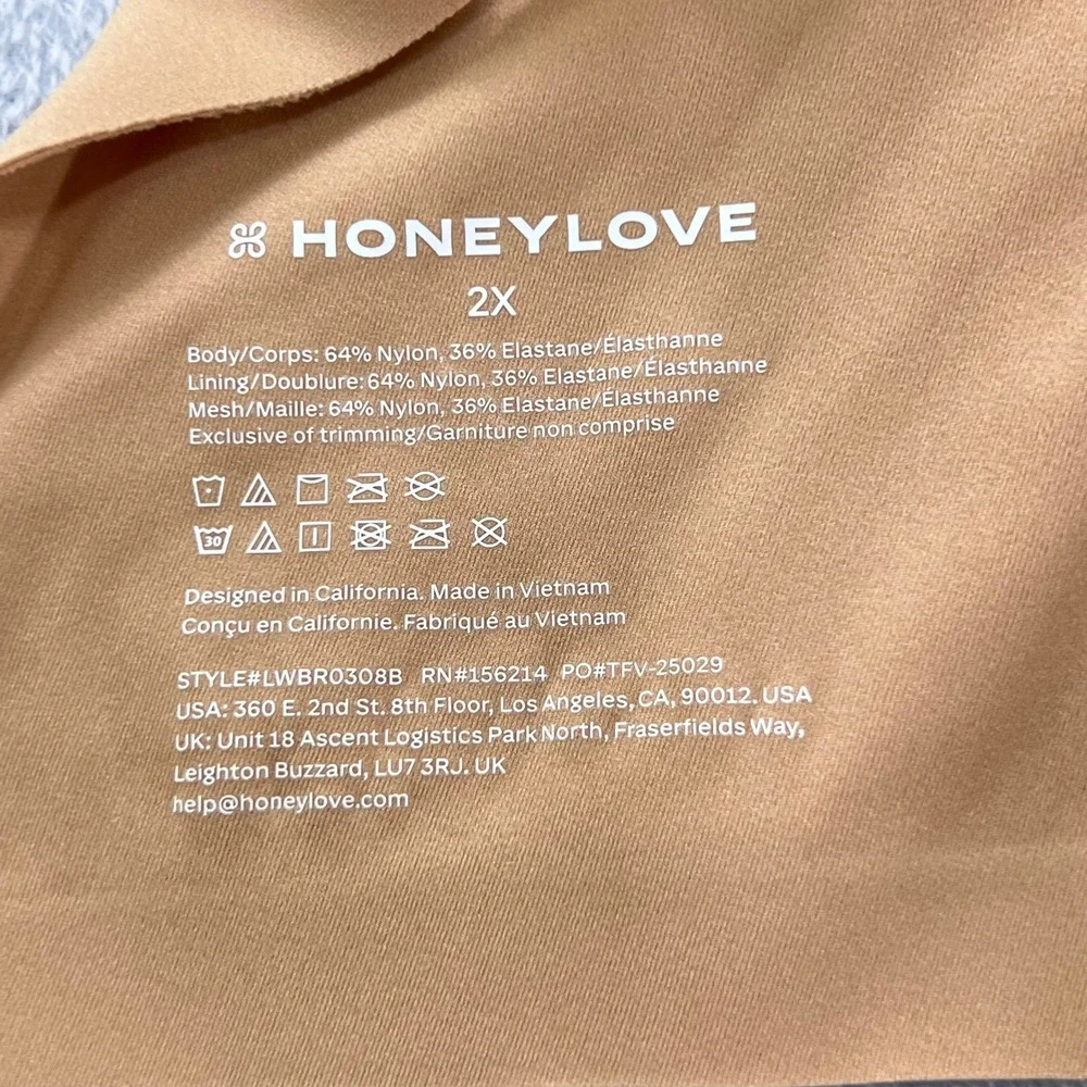 Honeylove CrossOver Wireless Liftwear Bra 2X Sand Nude Full Coverage Smoothing